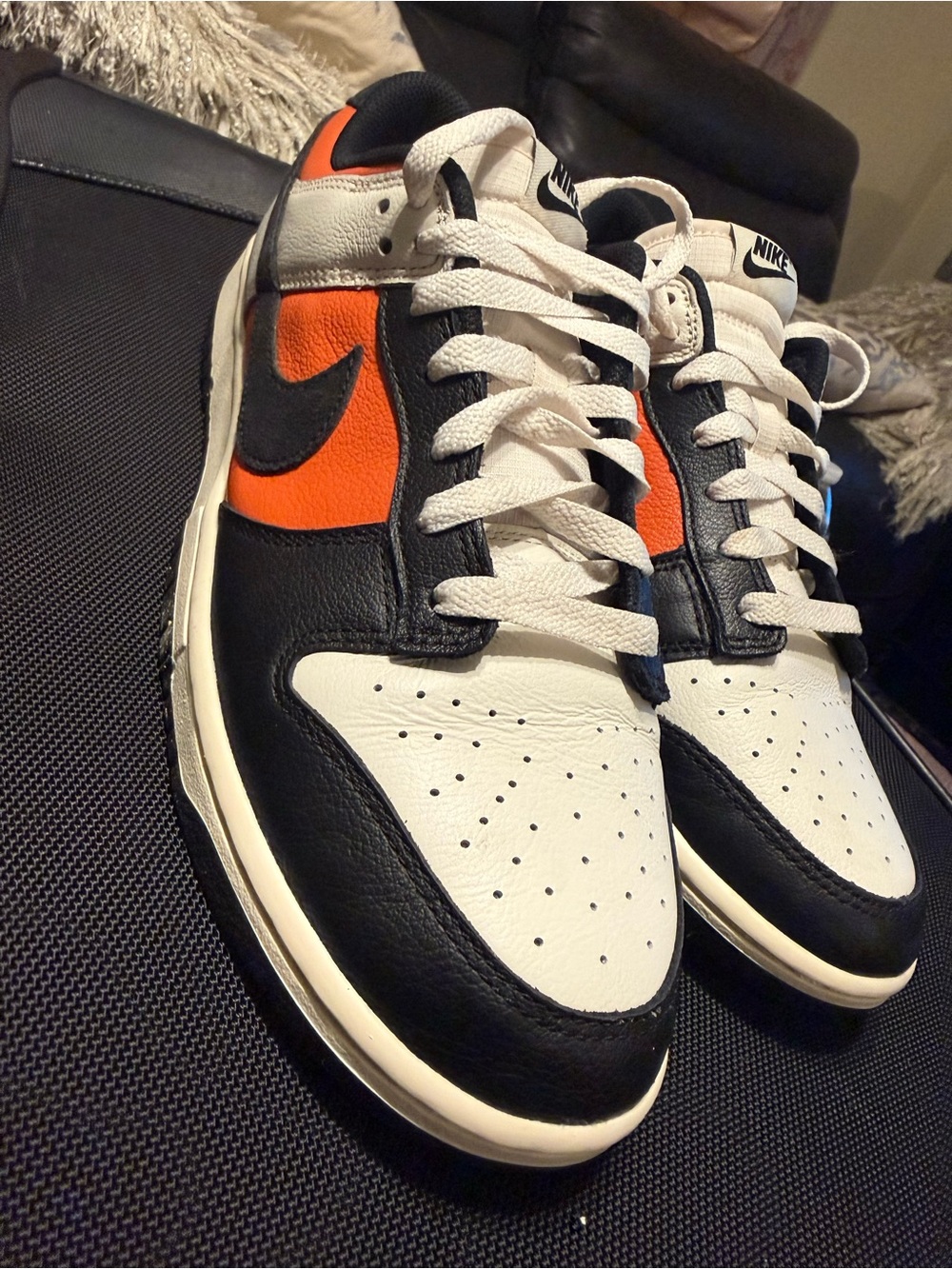 Nike Men’s Low-Top Sneakers — White, Black & Orange Accents
